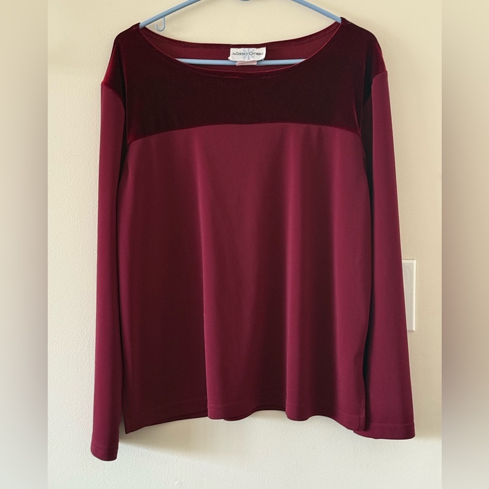 VINTAGE!- The Daisy Group-{Size XL}-Red Velvet & Polyster Blouse